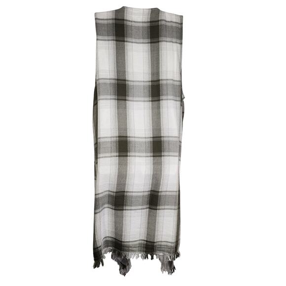 Maurices Womens Duster Cardigan Plaid Open Fringe Sleeveless Long Vest One Size - Picture 2 of 10